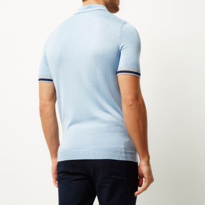 Light blue tipped knitted polo shirt